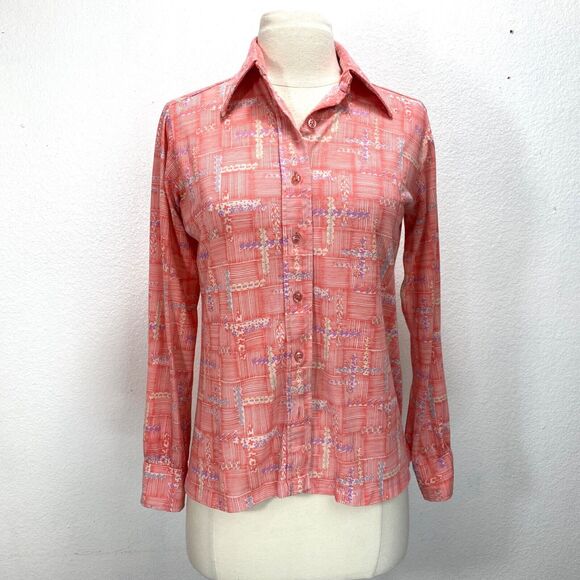 Vintage 70s It's Gailord Blouse Small Orange Knit Shirt Boho Peasant Country - Picture 1 of 8